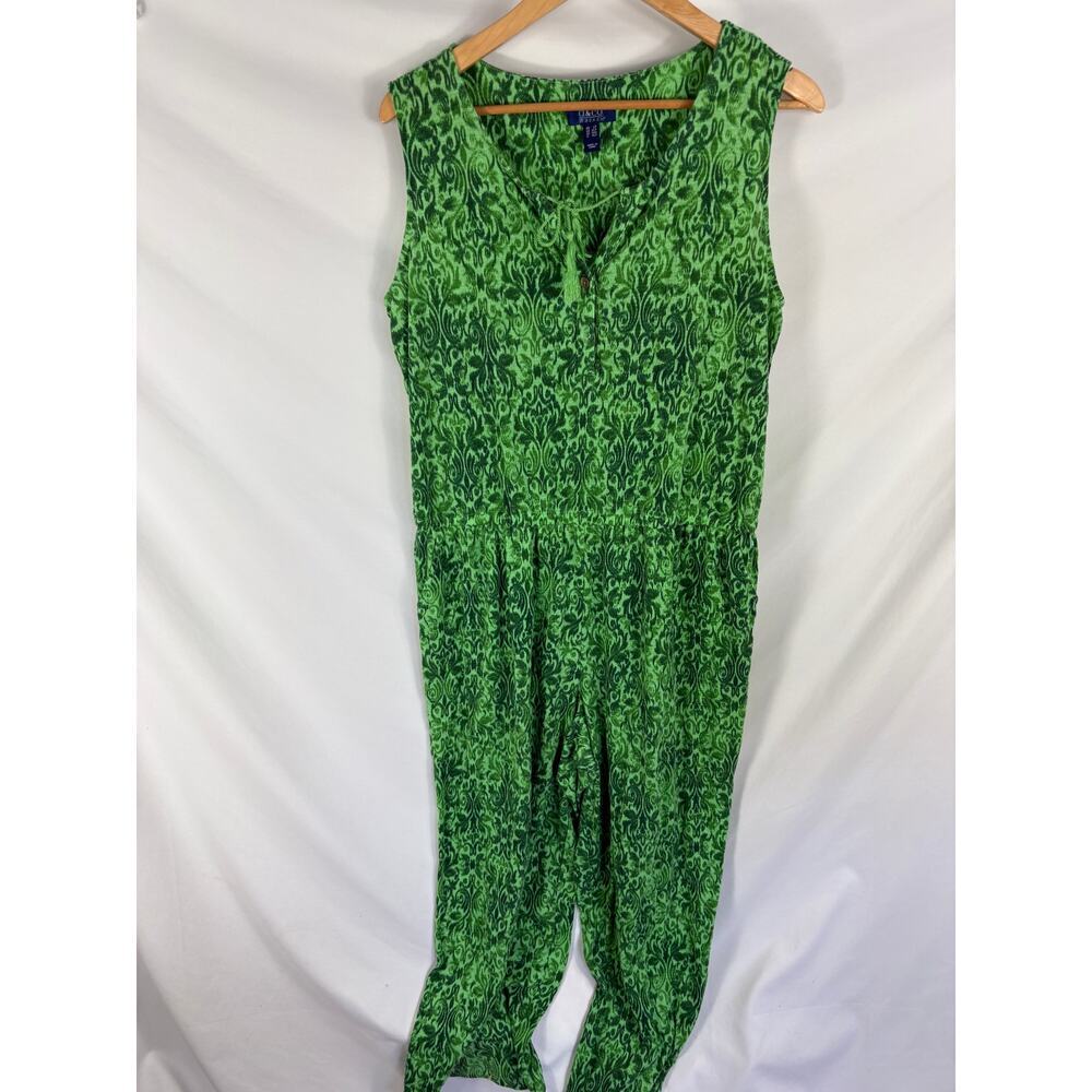 D & Co Green Sleeveless Patterned Jumpsuit Size LP